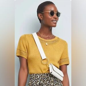 SOLD Anthropologie Knit Yellow Short Sleeve Sweater Size XS